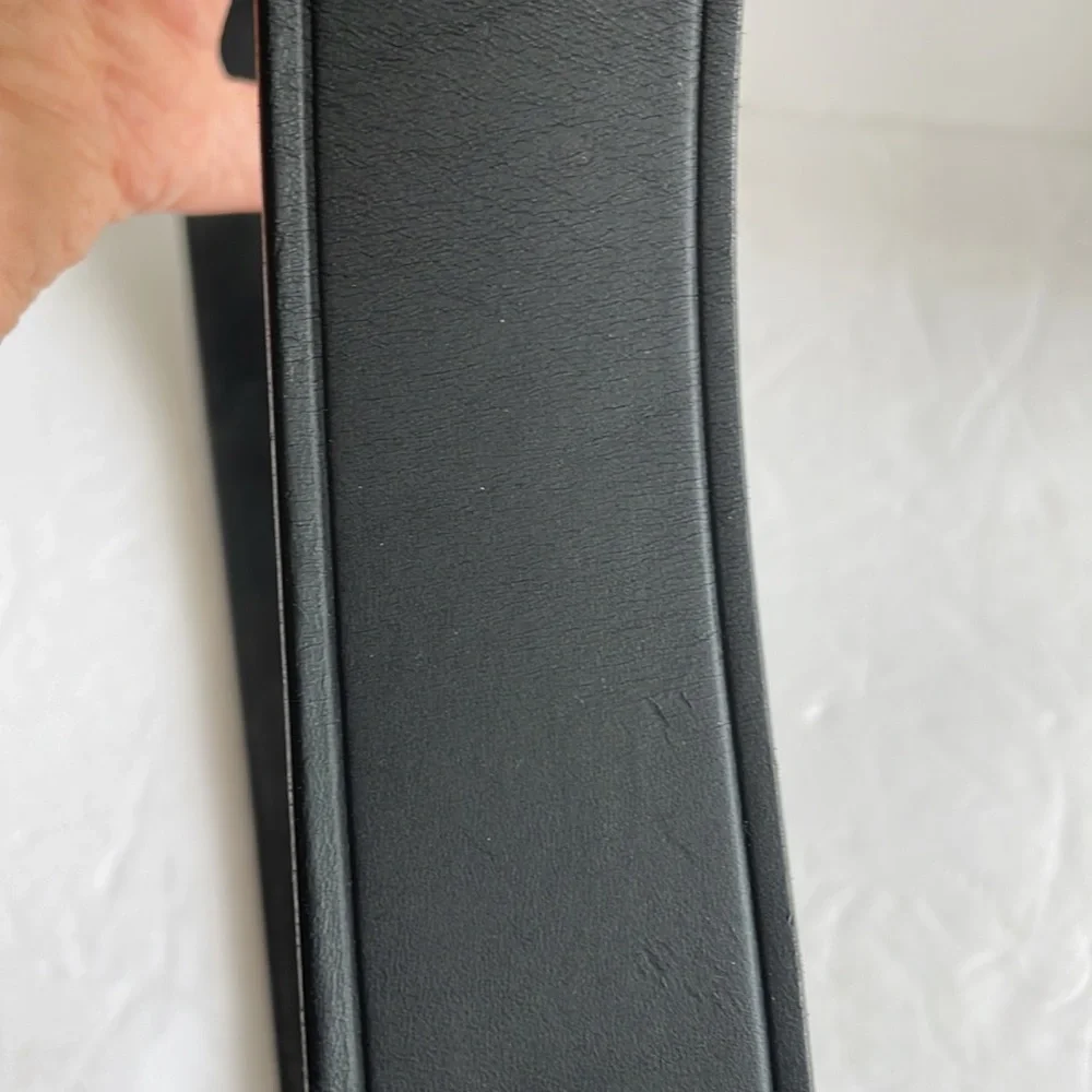 Boston Leather Belt 38 Black Gold Buckle 6505